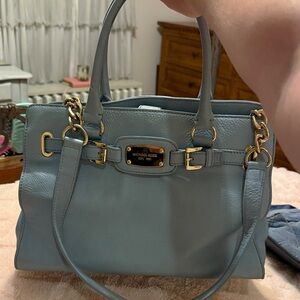 Michael Kors Light Blue Satchel with Gold Accents